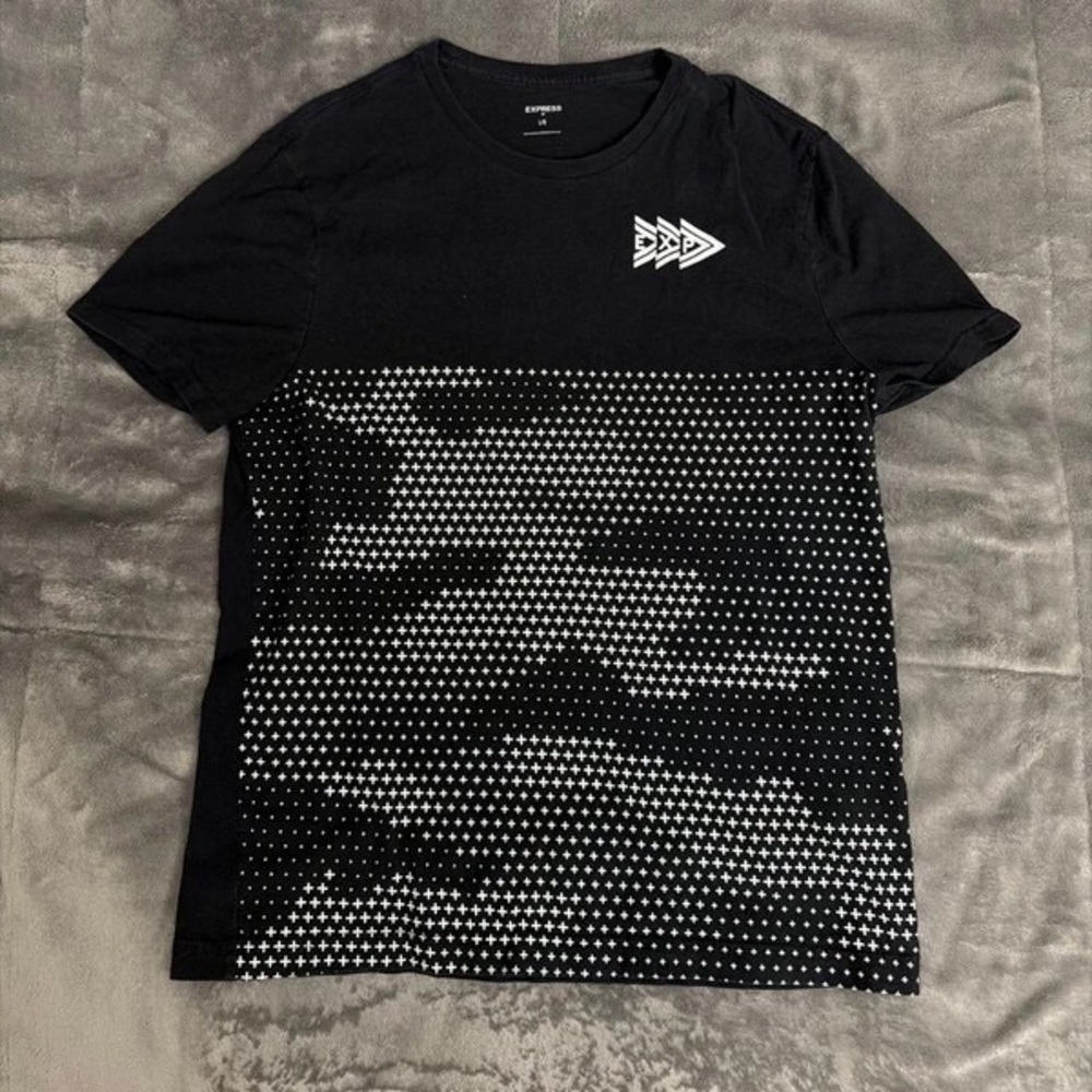 Express Black Tee with White Dot Pattern